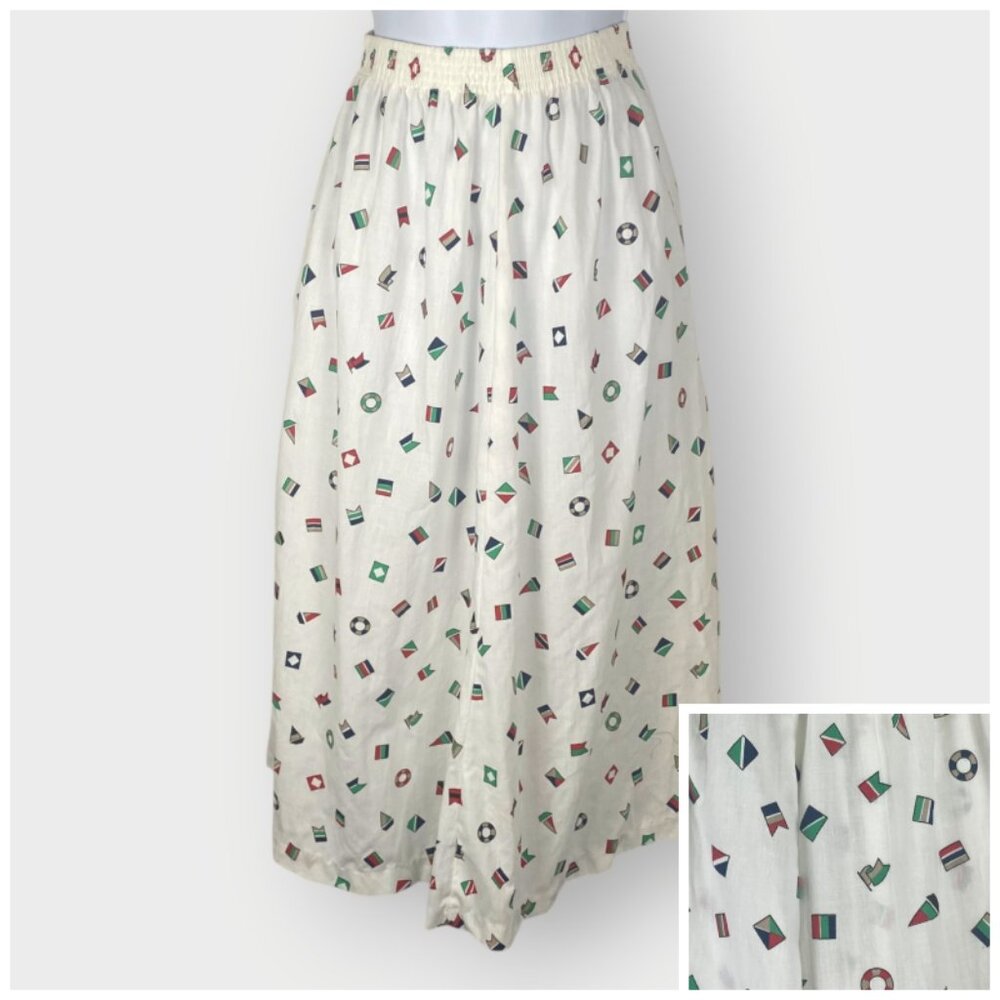 Vintage Nautical Flag Sailing Skirt | M | White Pull On Elastic Waist
